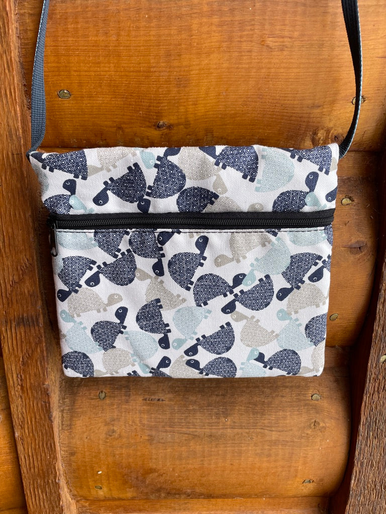 3 Zip Bag Blue- Turtle Print Fabric
