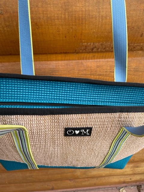 Jute Tote Zipper Top-Dark Teal