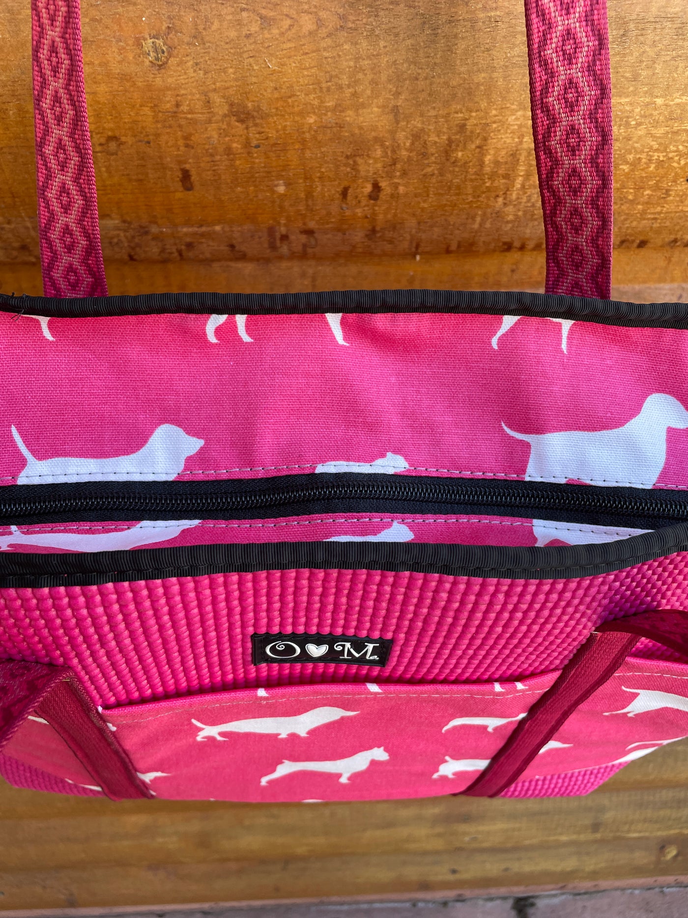 Molly Pink tote Bag Dog print fabric OLovesM