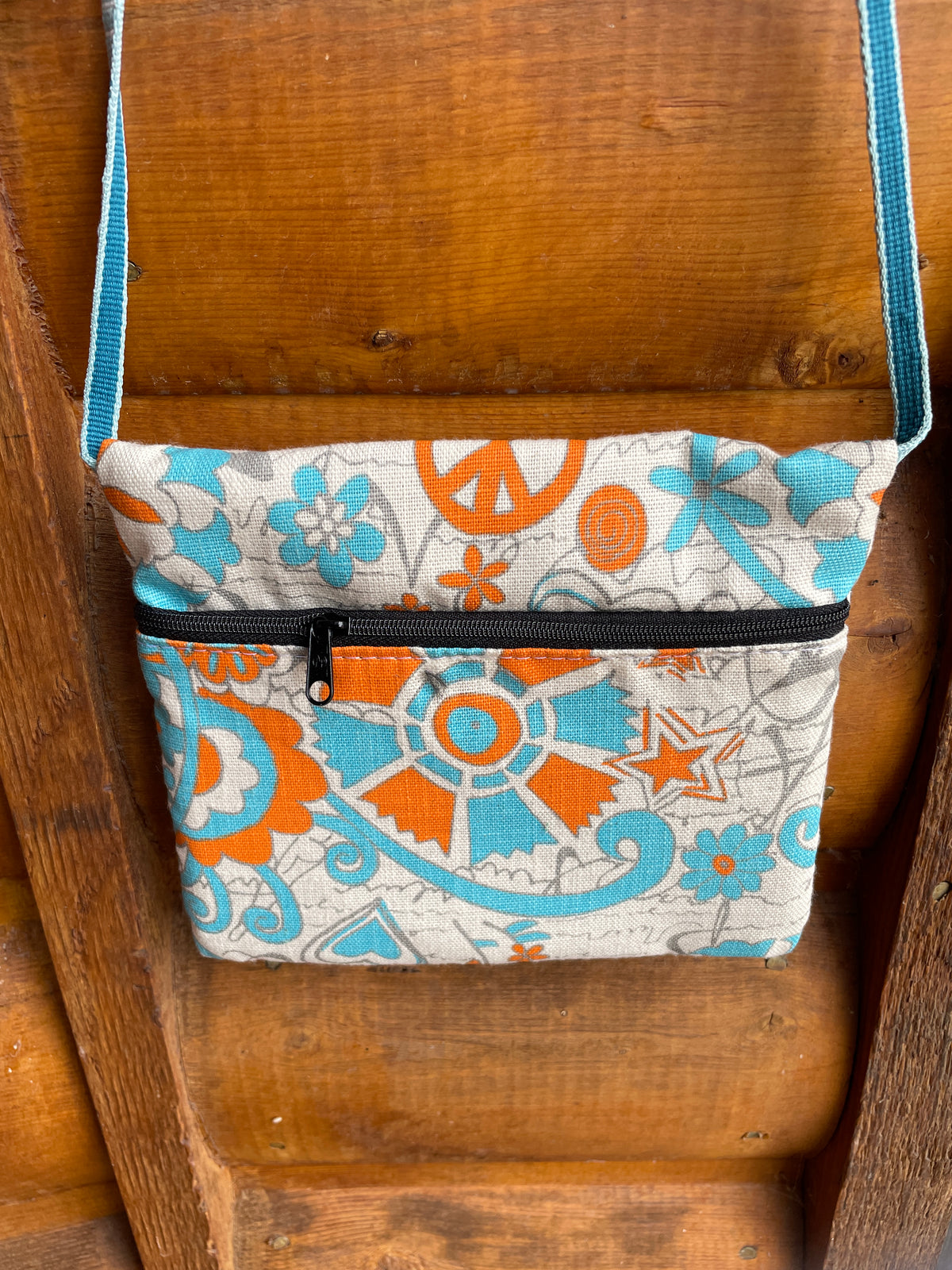 3 Zip Bag Teal Blue- Floral/Peace Print Fabric