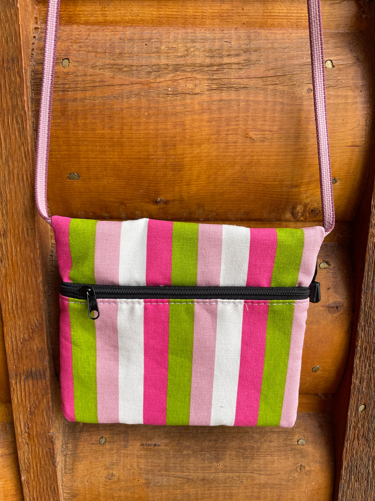 3 Zip Bag Pink- Stripe Print Fabric