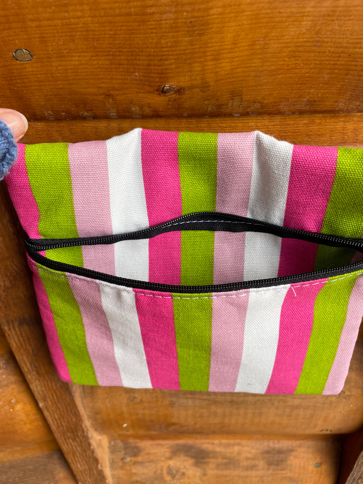 3 Zip Bag Pink- Stripe Print Fabric