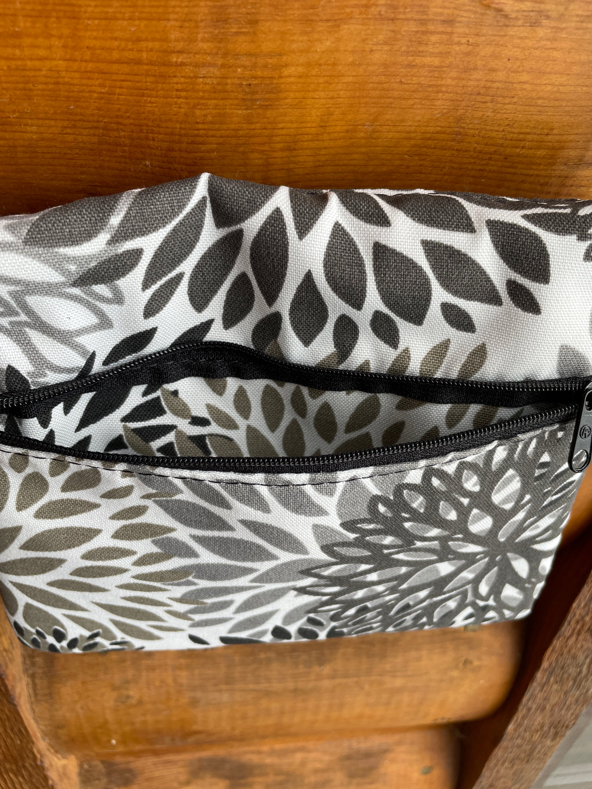3 Zip Bag Gray-Floral Print Fabric