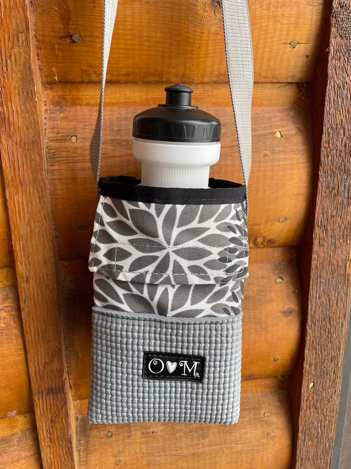 Ajax Gray Water Bottle Holder/ Purse-Floral Print Fabric