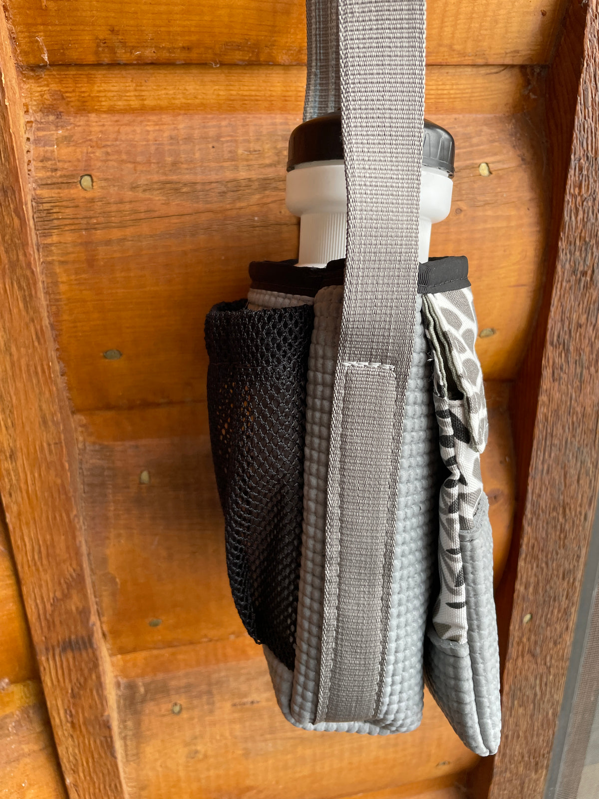 Ajax Gray Water Bottle Holder/ Purse-Floral Print Fabric