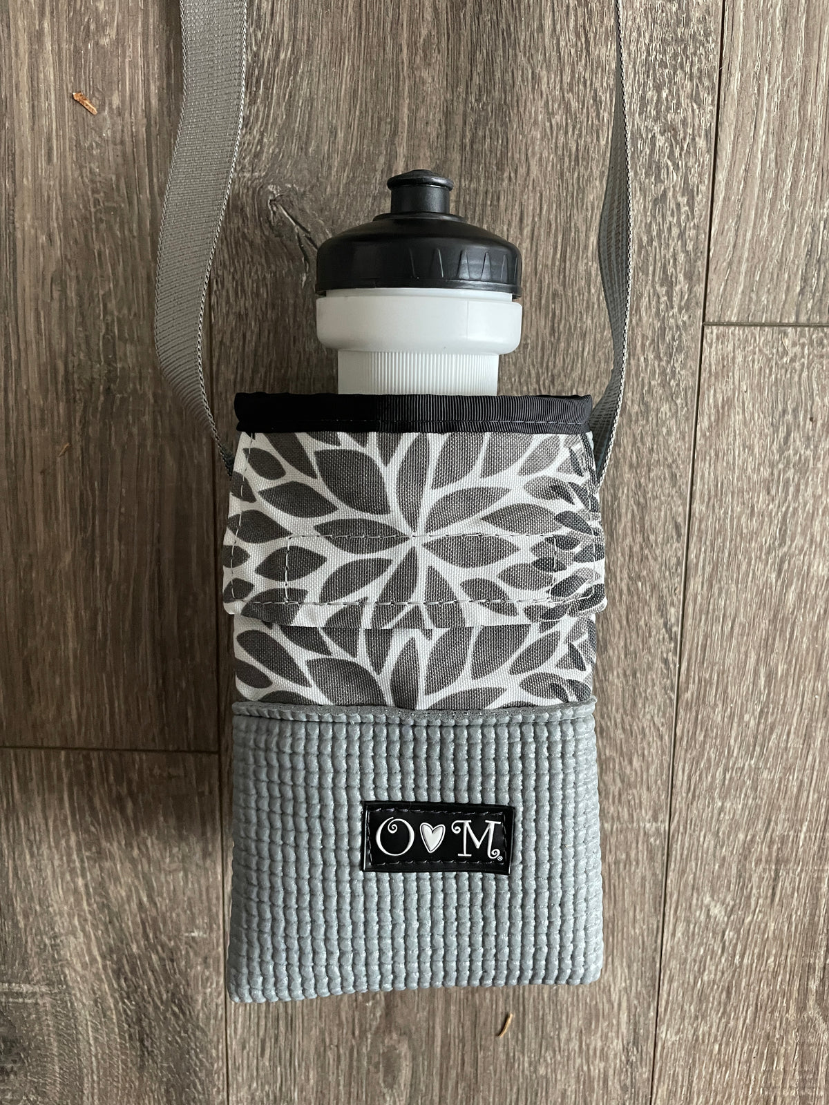 Ajax Gray Water Bottle Holder/ Purse-Floral Print Fabric