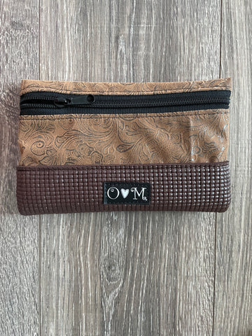 Brown Clutch Purse-Faux Western Leather Print Fabric