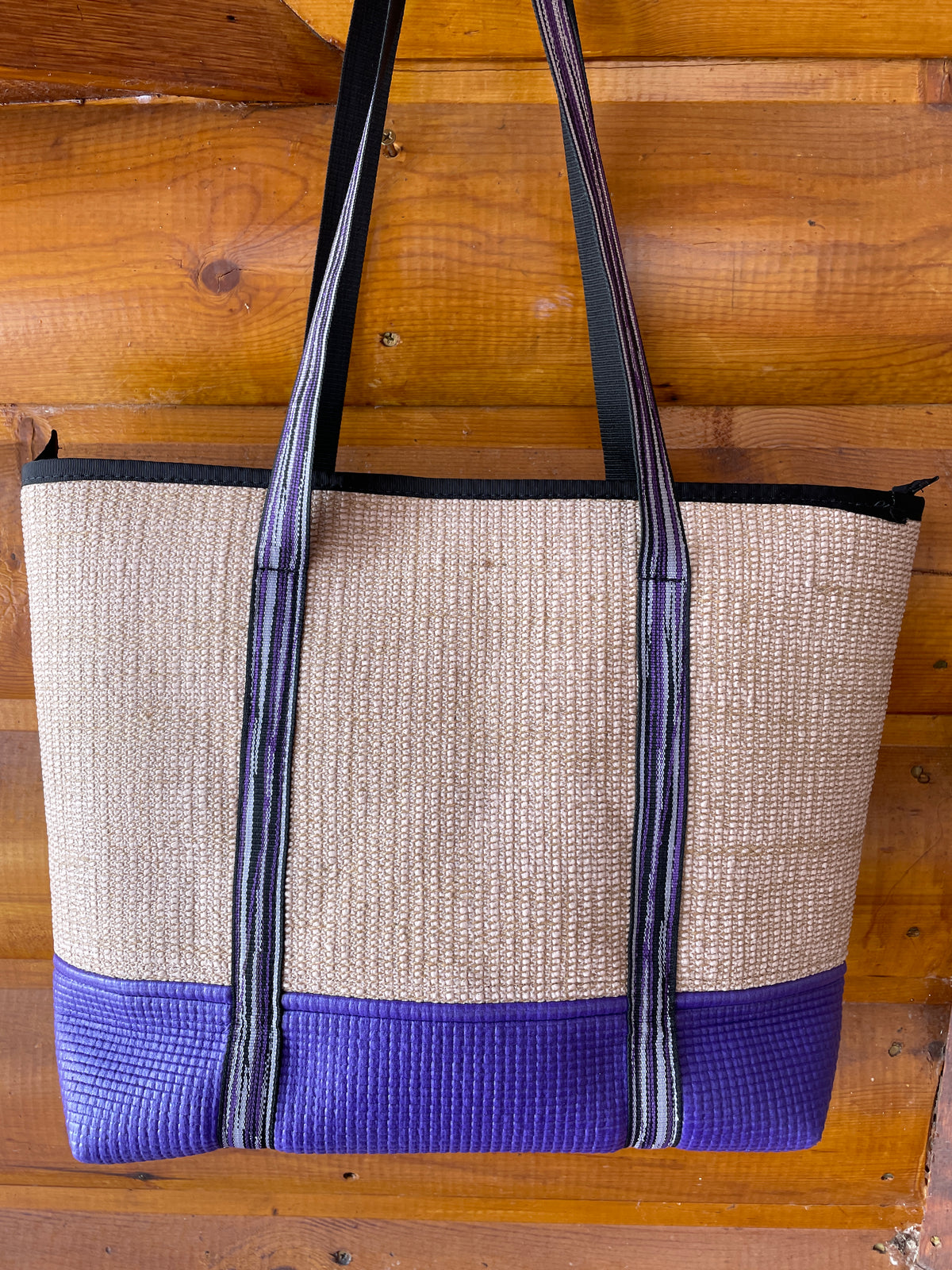 Jute Tote Zipper Top-Purple