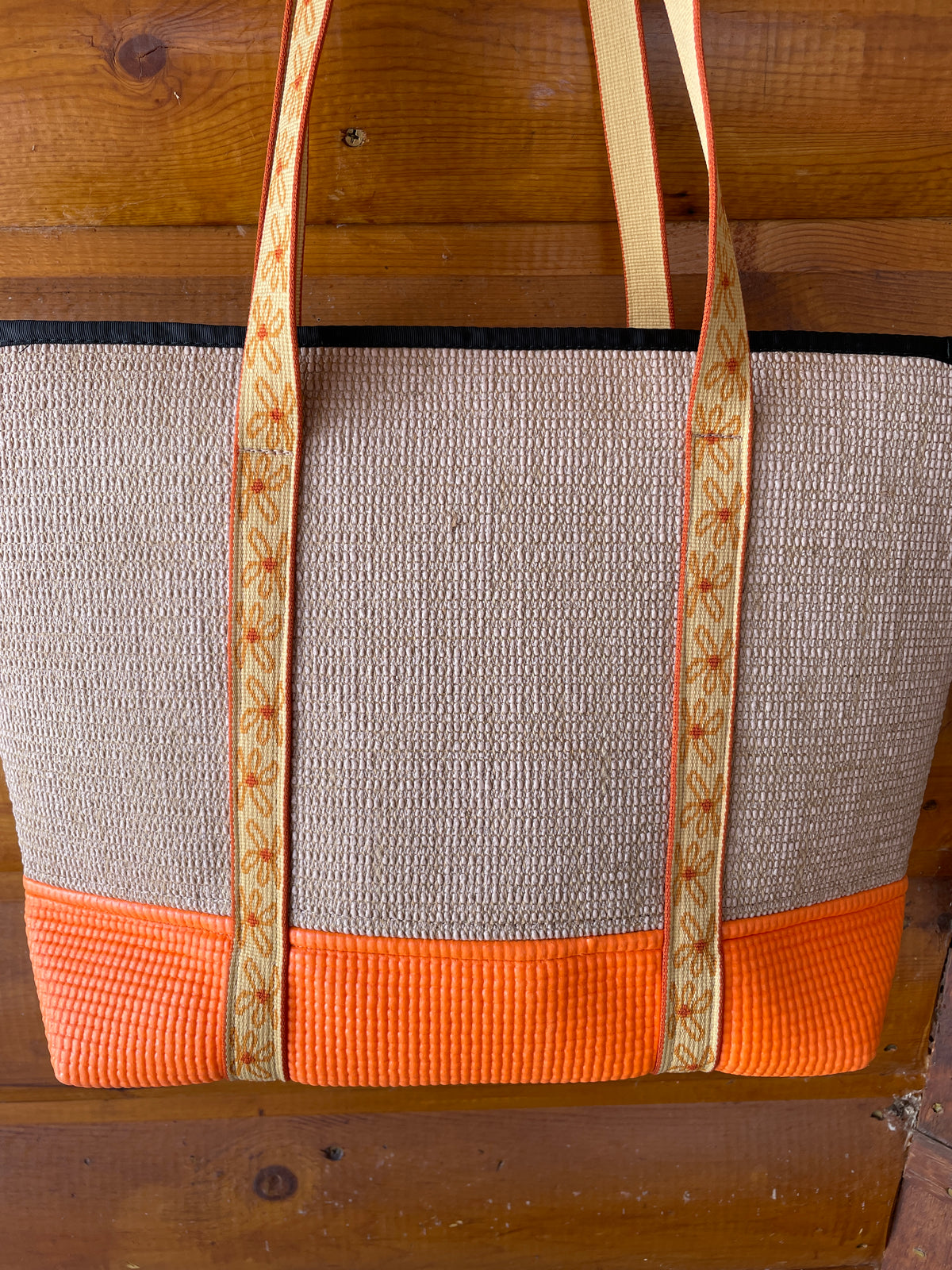 Jute Tote Zipper Top-Orange